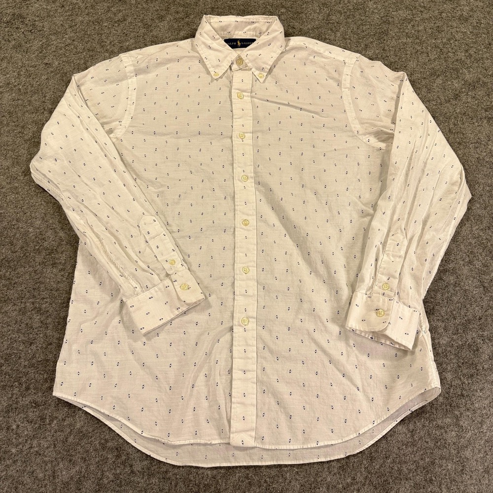 Ralph Lauren Shirt Mens Medium White Geometric Print Button Down‎ Long Sleeve